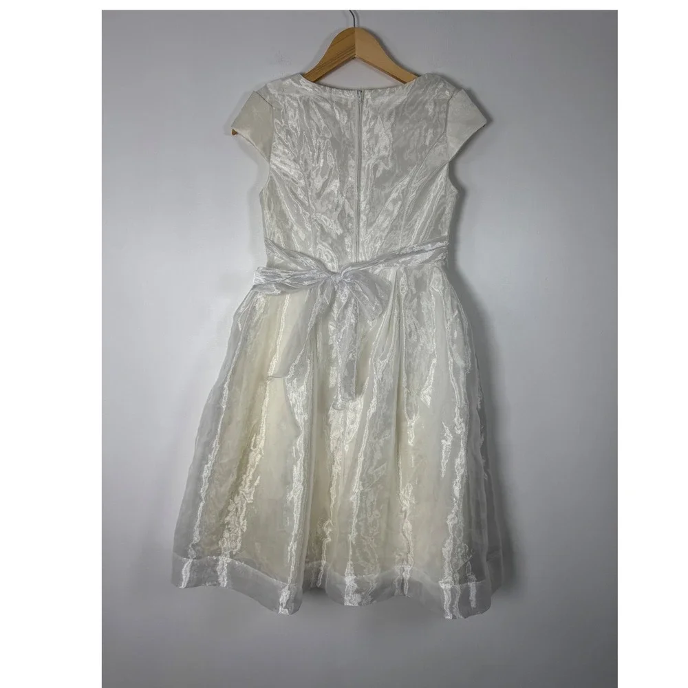 Vintage Jessica McClintock Girl 12 Dress Ivory Organza Embroidered Portrait Sash